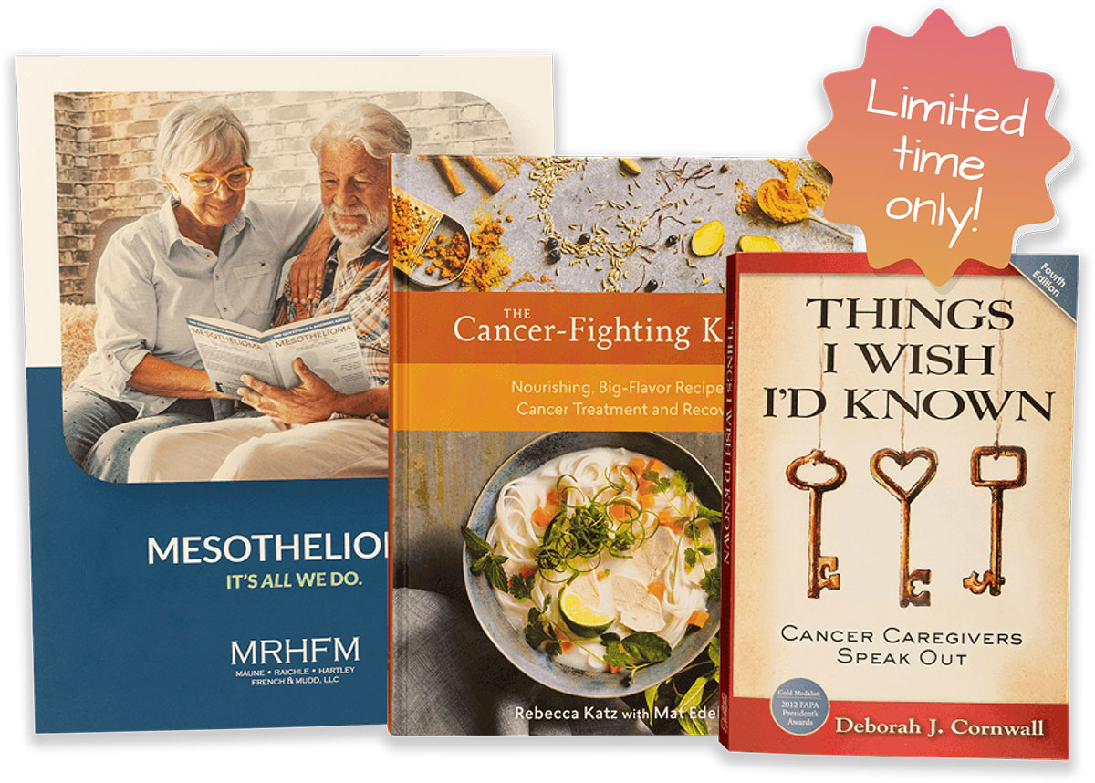 Books included in the care package for a limited time, including The Cancer-Fighting Kitchen by Rebecca Katz and Things I Wish I'd Known by Deborah J. Cornwall.